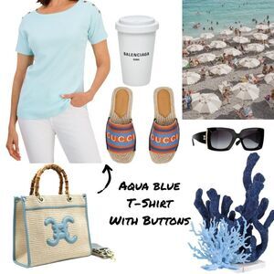 Minty Turquoise Pima Cotton Button-Shoulder Top / T-Shirt